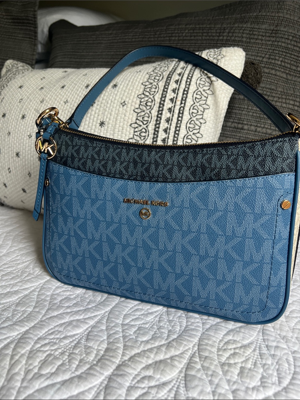 Michael Kors Blue and Black Signature Shoulder Bag
